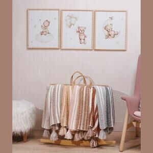 Styled Collection Stone Taupe Baby 3D Stripe Tassel Stroller Nursery Blanket NEW
